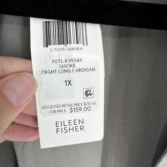 Eileen Fisher cardigan 1x gray stretch lightweight knit minimalist plus lagen - Picture 2 of 6